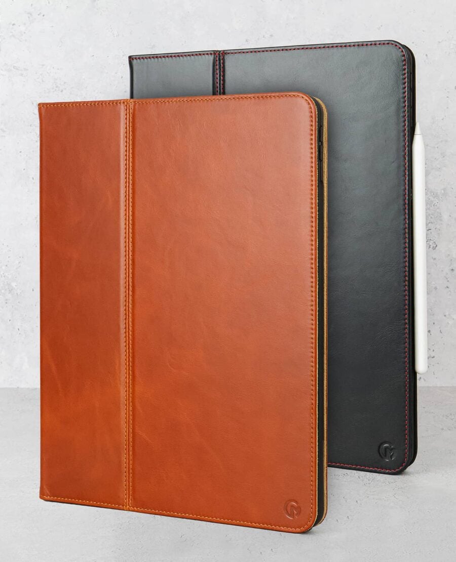 Casemade Pro 12.9 5th 6th Gen Leather iPad Case in black and tan